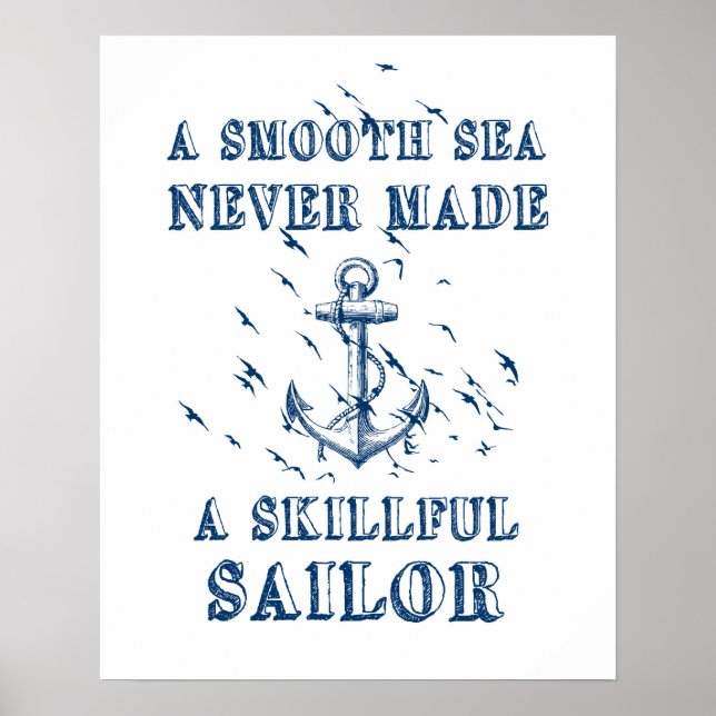 Motivierend Zitat-Poster Nautischer Anker Blau Poster (Vorne)