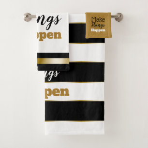 Motivierend Zitat-Schwarz-weißes Gold Striped Badhandtuch Set