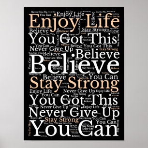 Motivierend Zitate. WordArt Muster Weiß Schwarz Poster