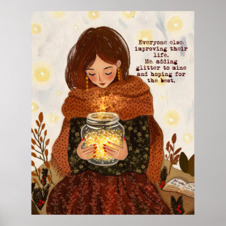 Motivierende gemütliche Herbst-Mädchen-Wandkunst d Poster