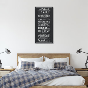 Motivierende Worte für Leben, Arbeit, Schwarz und Leinwanddruck