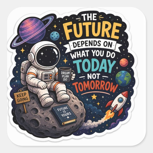 Motivierender Astronauten-Aufkleber  Quadratischer Aufkleber (Vorderseite)