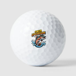 Motivierender Lachs schwimmt stromaufwärts Golfball