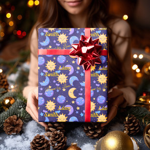 Motivierendes Kawaii Sonne und Mond Kinder Geschenkpapier
