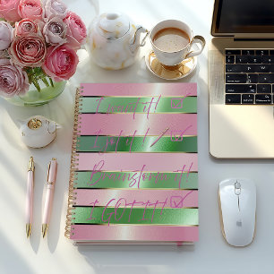 Motivierendes Luxus-Rosa-und-Grün-Gestreift Notizbuch