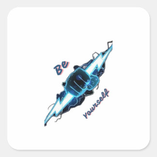 Motivierendes "Sei du selbst" Blaues Blitz-Faust-D Quadratischer Aufkleber