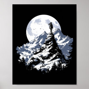 Motivierendes Vollmond-Bergsteigdesign - Poster