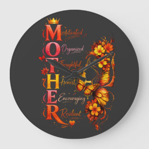 Motiviertes Mutter-Schmetterling-Shirt Große Wanduhr