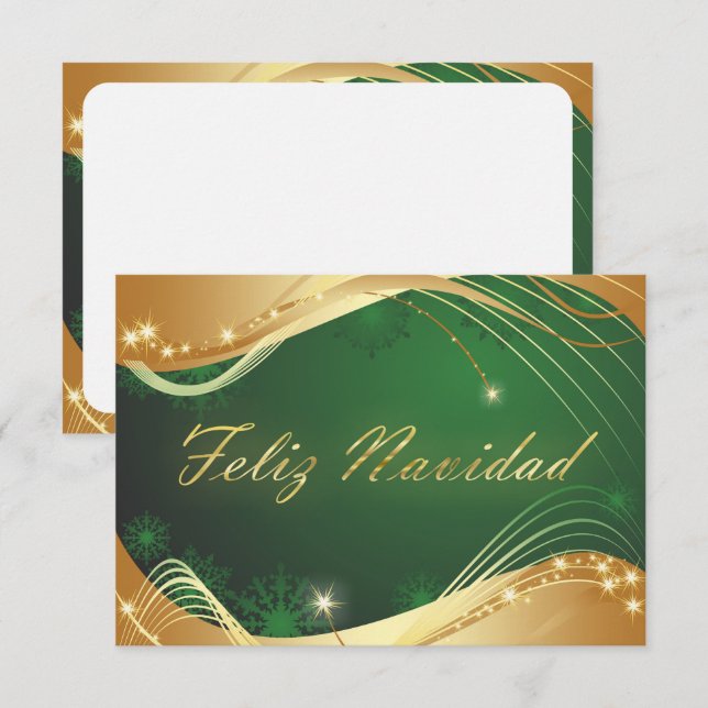 Motivo dorado de Navidad con fondo verde Einladung (Vorne/Hinten)