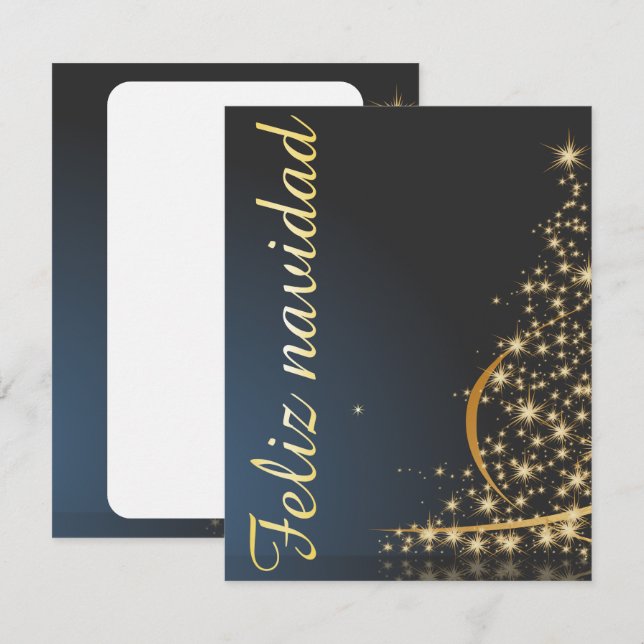Motivo navideño azul con dorado árbol de navidad einladung (Vorne/Hinten)