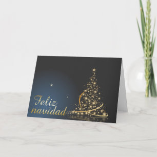 Motivo navideño azul con dorado árbol de navidad. karte