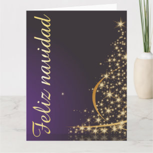 Motivo navideño morado oscuro con dorado árbol de karte
