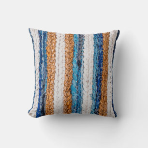 Motley Patchwork rug from denim jeans fabric, top Kissen