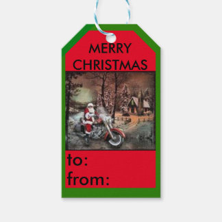 Moto avec étiquette cadeau Père Noël agricole