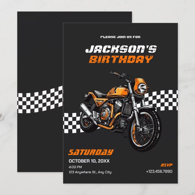 Moto classique Invitation d'anniversaire (Devant / Derrière)