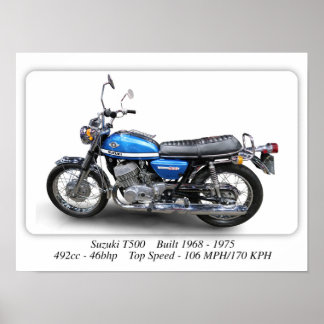 Moto classique Suzuki T500 - Taille A3 Impression