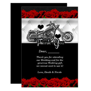 Moto de motard et carte de remerciements de roses