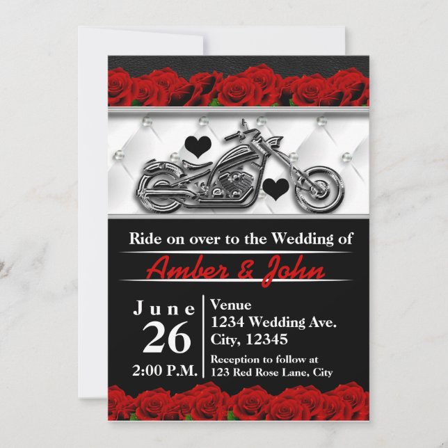 Moto moto moto cuir Rose mariage Invitations (Devant)