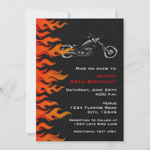 Moto moto moto en cuir Flames Flames Invitation de