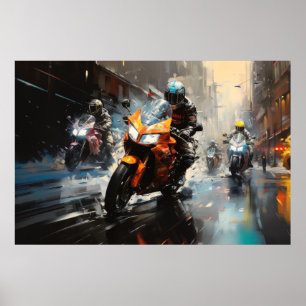 Moto Race Action Sport Malerei Abstrakte Art Deco Poster