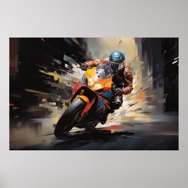 Moto Race Action Sport Malerei Abstrakte Art Deco Poster (Vorne)