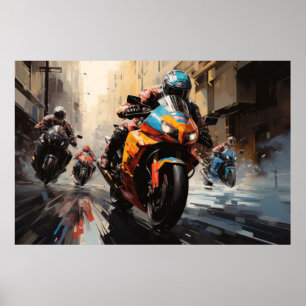 Moto Race Action Sport Malerei Abstrakte Art Deco Poster