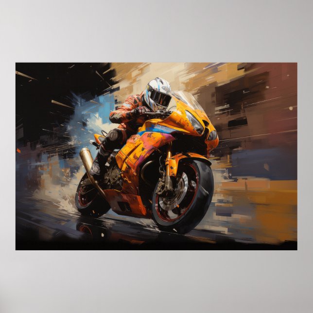 Moto Race Action Sport Malerei Abstrakte Art Deco Poster (Vorne)