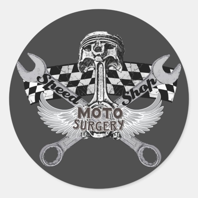 Moto-Speed-Shop Runder Aufkleber (Vorderseite)