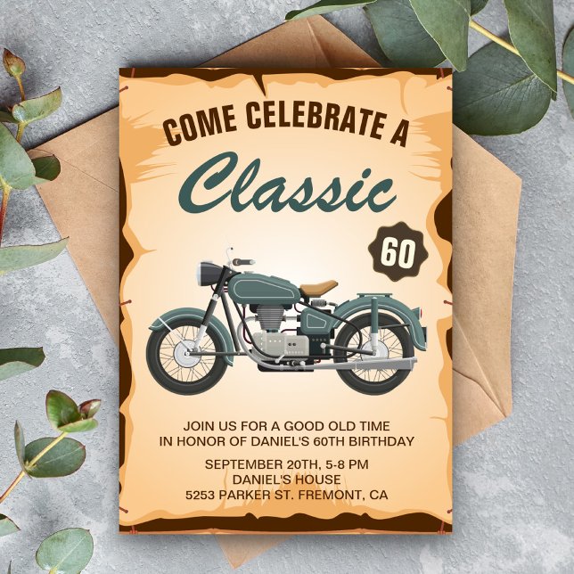 Moto vintage Adulte Anniversaire Invitation (Créateur téléchargé)