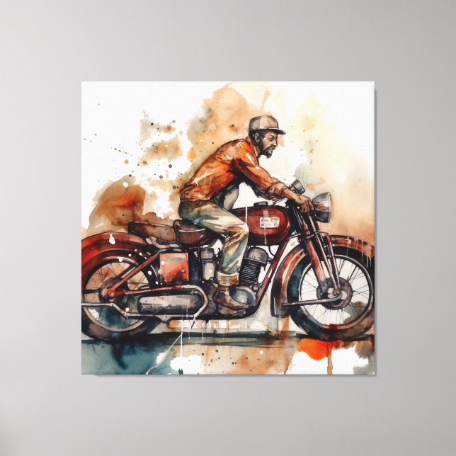 Moto vintage aquarelle toile d'art (Recto)