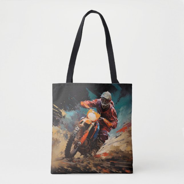 Motocross Action Sport Malerei Abstrakte Art Deco Tasche (Vorderseite)