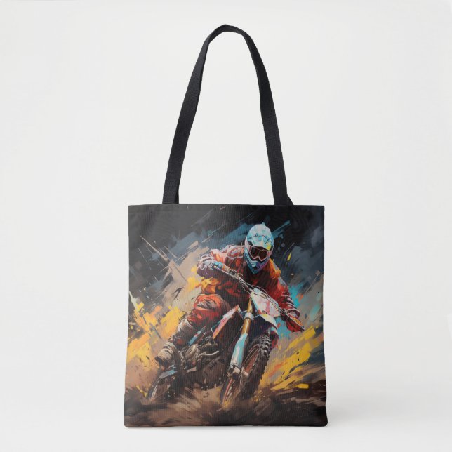 Motocross Action Sport Malerei Abstrakte Art Deco Tasche (Vorderseite)