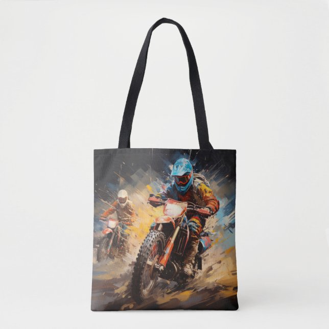 Motocross Action Sport Malerei Abstrakte Art Deco Tasche (Vorderseite)