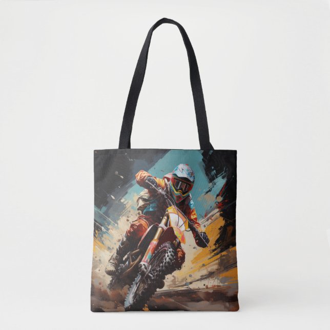 Motocross Action Sport Malerei Abstrakte Art Deco Tasche (Vorderseite)