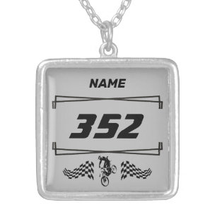Motocross Benutzerdefinierte Nummer und Name Versilberte Kette
