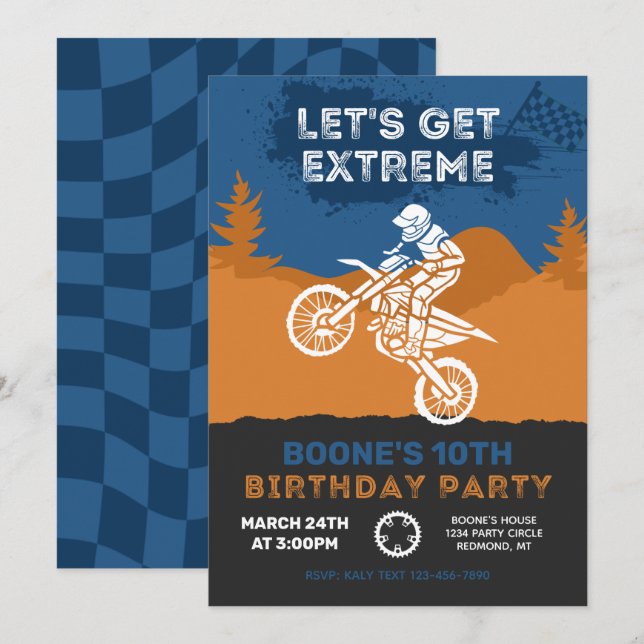 Motocross Birthday Einladung | Einladung von Dirt  (Vorne/Hinten)