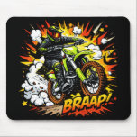 Motocross Comic Burst Dirt Bike Rider  Mousepad<br><div class="desc">A bold comic-inspired motocross design featuring a high-energy dirt bike rider launching forward in an explosive action scene. Surrounded by dynamic starbursts, smoke clouds, and stylized motion effects, the rider powers through the frame with vibrant colors and strong graphic lines that make the artwork pop. The design blends motocross adrenaline...</div>