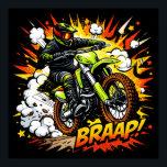 Motocross Comic Burst Dirt Bike Rider Poster<br><div class="desc">A bold comic-inspired motocross design featuring a high-energy dirt bike rider launching forward in an explosive action scene. Surrounded by dynamic starbursts, smoke clouds, and stylized motion effects, the rider powers through the frame with vibrant colors and strong graphic lines that make the artwork pop. The design blends motocross adrenaline...</div>