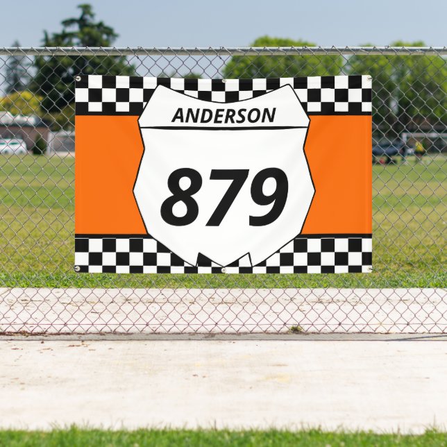 Motocross Custom Dirt Bike Number Plate auf Orange Banner (InSitu)