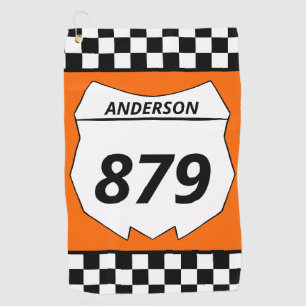 Motocross Custom Dirt Bike Number Plate auf Orange Golfhandtuch
