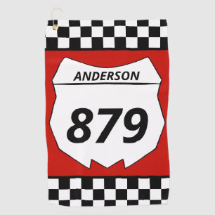 Motocross Custom Dirt Bike Number Plate auf Red Golfhandtuch