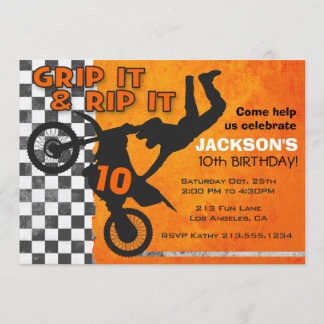 Motocross Dirt Bike Boys Birthday Party Orange Einladung