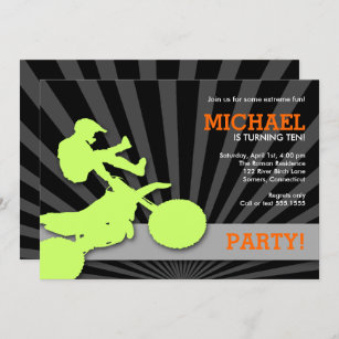Motocross Dirtbike Einladung, grün und orange Einladung