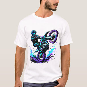Motocross-Fahrer beim Wheelie in lebendiger Bewegu T-Shirt