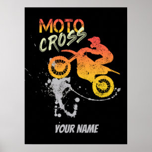 Motocross-Fahrer für Motorrad und Motorrad Retro-S Poster