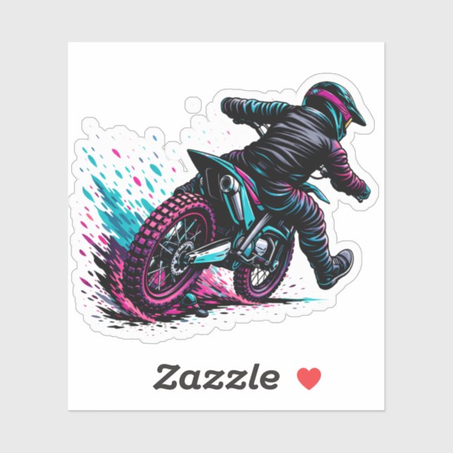 Motocross-Fahrer im Comic-Stil mit Matschspritzern Aufkleber (Blatt)