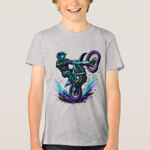Motocross-Fahrer macht Wheelie in lebendiger Beweg Tri-Blend Shirt