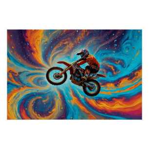 Motocross-Fahrer und Traumlandschaft Poster
