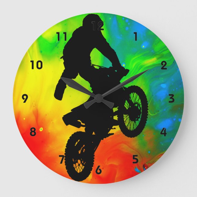 Motocross im Solareinschmelzen Große Wanduhr (Vorderseite)