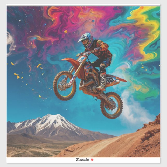 Motocross Racer auf der Bergbahn Aufkleber (Blatt)